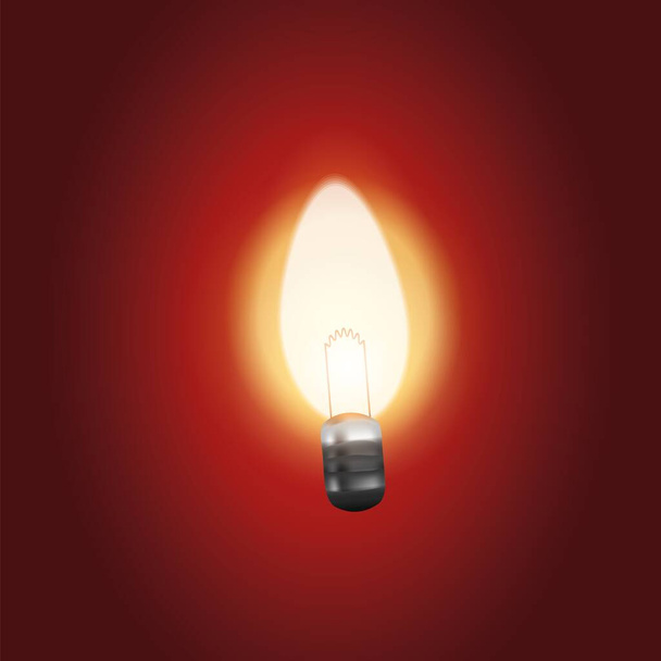 égő villanykörte spirállal piros háttér - Vektor, kép
