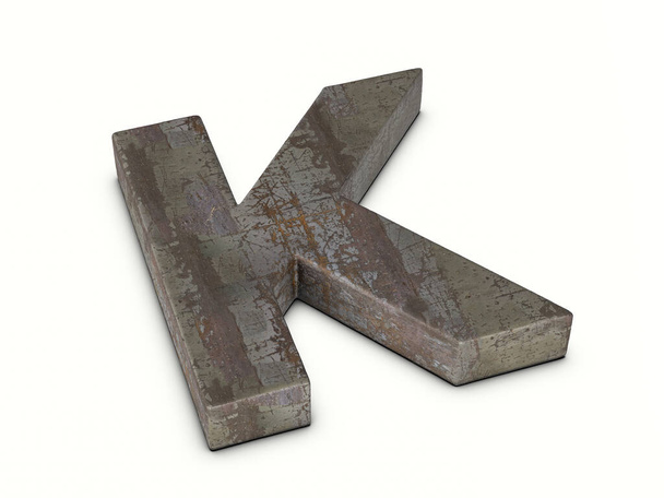 Rusty metal letter K on a white background. 3d illustration. - Zdjęcie, obraz