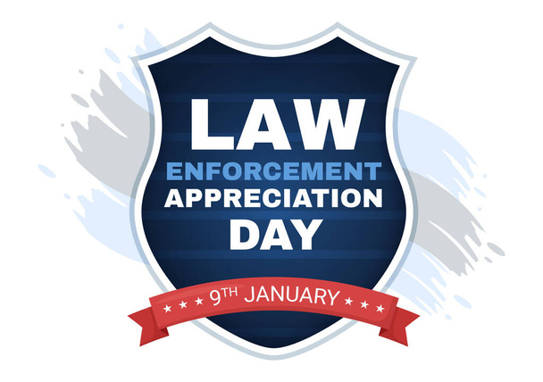 Giornata nazionale di apprezzamento dell'applicazione della legge o LEAD il 9 gennaio per ringraziare e mostrare il supporto in Flat Cartoon Hand Drawn Templates Illustration - Vettoriali, immagini