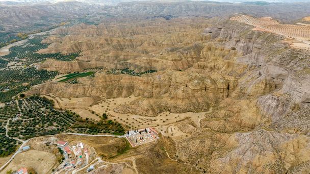 view of the Gorafe desert landscape in the province of Granada, Spain - Fotoğraf, Görsel