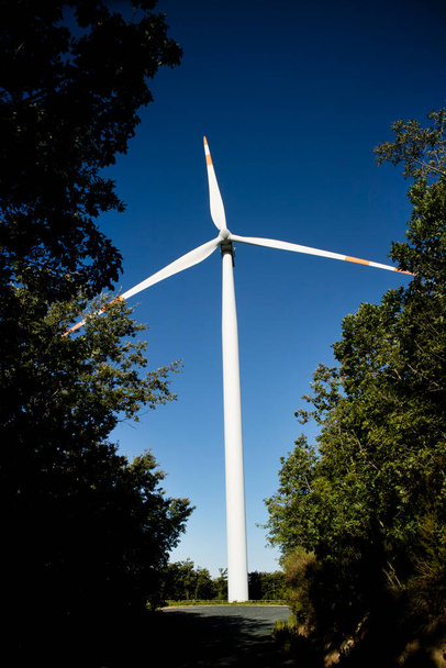 Documentazione fotografica di una turbina eolica per la produzione di energia elettrica installata nei boschi  - Foto, immagini