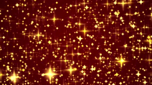 Luxe, magie et fond de vacances heureux, paillettes dorées scintillantes, étoiles et lueur magique sur fond rouge festive texture, particules de poussière d'étoile d'or, glamour et design de vacances. Haute qualité 4k - Séquence, vidéo