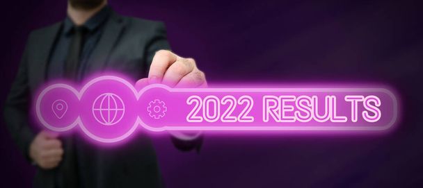 Inspiração mostrando sinal 2022 Resultados, Conceito significando qualquer resultado de uma ação ou evento que acontece no ano 2022 - Foto, Imagem