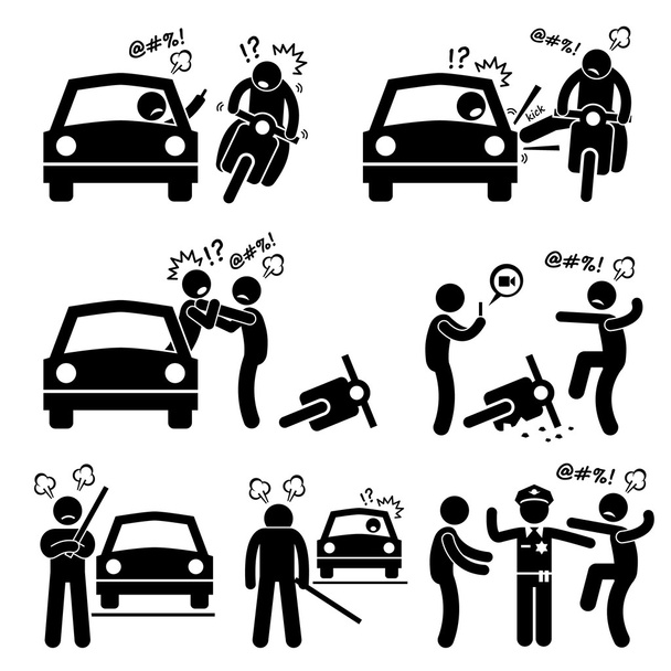 Road Bully Driver Rage Stick Figure Pictogram Icons - Vector, Image