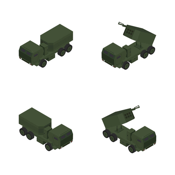 Sistema de misiles de artillería altamente móvil. Estilo isométrico plano 3D. - Vector, Imagen
