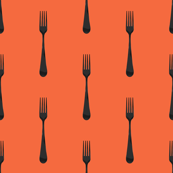 Seamless pattern. Fork top view on red orange background. Template for applying to surface. Square image. Flat lay. 3D image. 3D rendering. - Photo, Image
