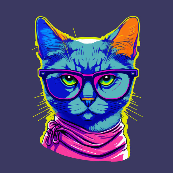 plat schattig glimlachen kat gezicht vector illustratie kitten portret hoofd schot cartoon - Vector, afbeelding