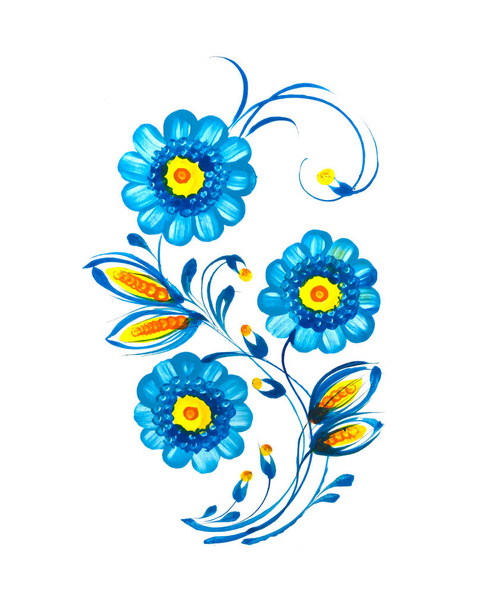 Peinture florale dessinée à la main isolée sur blanc. Art populaire ukrainien, peinture décorative traditionnelle Petrykivka. Impression parfaite pour cartes, décor. - Photo, image