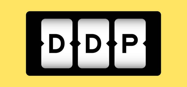 Color negro en la palabra DDP (abreviatura de servicio entregado pagado) en banner de ranura con fondo de color amarillo - Vector, imagen