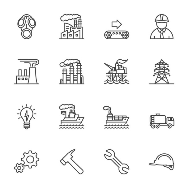 Power and Industry conjunto de iconos de vectores de línea delgada - Vector, Imagen
