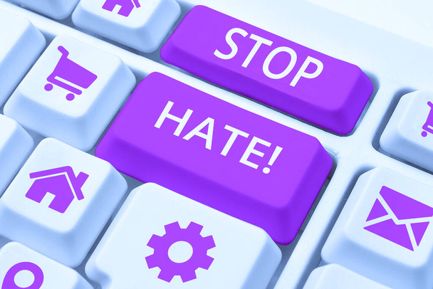 Написание от руки Stop Hate, Business showcase Prevent the aggressive pressure or intimidation to others - Фото, изображение