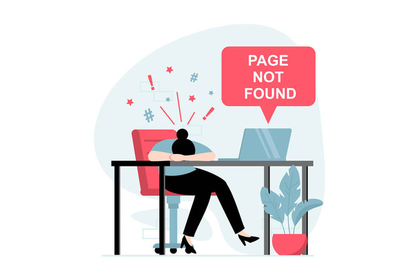 Page not found concept with people scene in flat design. Frustrated woman is angry and cannot access site due to errors server and fail connection. Illustration with character situation for web - Photo, Image