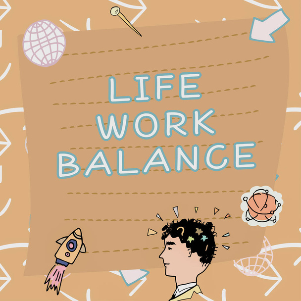 Inspiration montrant signe Vie Équilibre travail, Parole écrite sur la stabilité les besoins de la personne entre son travail et son temps personnel - Photo, image