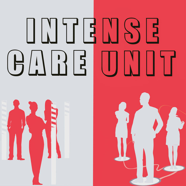 Writing displaying text Intense Care Unit, Business approach a unit in a hospital providing intensive care for critically ill or injured - Photo, Image