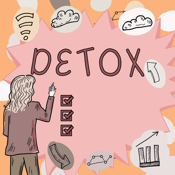 Kirjoittaminen näyttää tekstiä Detox, Business lähestymistapa hetki ruokavalion ravitsemus terveys Addiction hoito puhdistaa - Valokuva, kuva