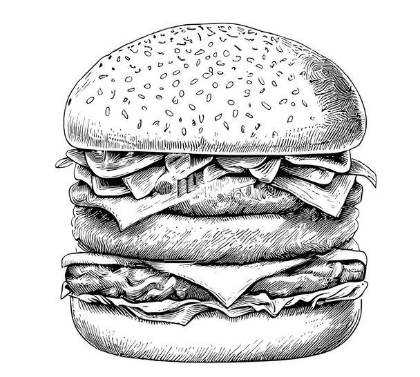 Hamburger burger sketch hand drawn engraving style Vector illustration. - Vector, Image
