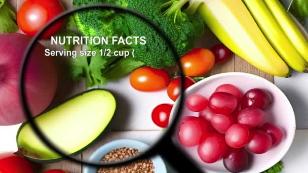 Información nutricional sobre diversas frutas y verduras - Metraje, vídeo