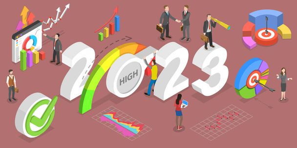 3D Isometric Flat Vector Conceptual Illustration of Effective Performance Management In New Year 2023, Company Development Strategy - Vector, Image