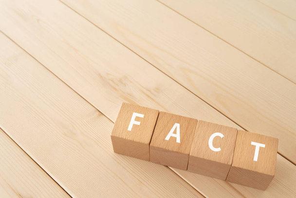 Wooden blocks with "FACT" text of concept on the wooden floor. - 写真・画像