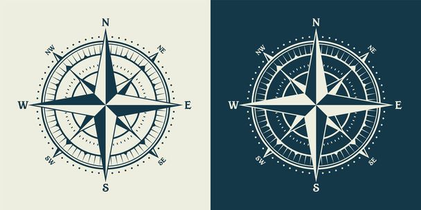 Ročník mořského větru, plavební mapa. Monochromatický navigační kompas s hlavními směry severu, východu, jihu a západu. Zeměpisná poloha, kartografie a navigace. Vektorová ilustrace - Vektor, obrázek