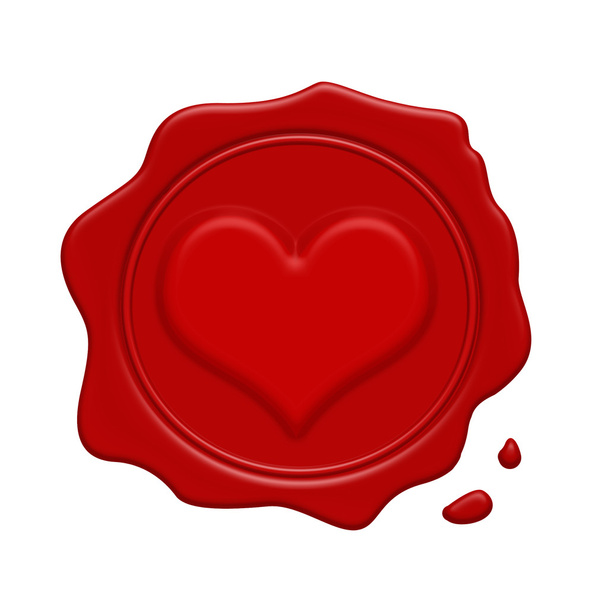 Carimbo de cera vermelha com coração dentro
 - Vetor, Imagem