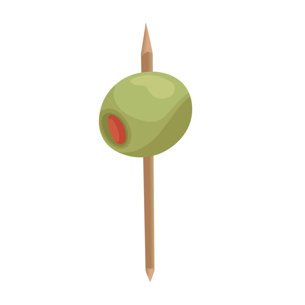 Wooden toothpick with olive on white background - Vector, Image