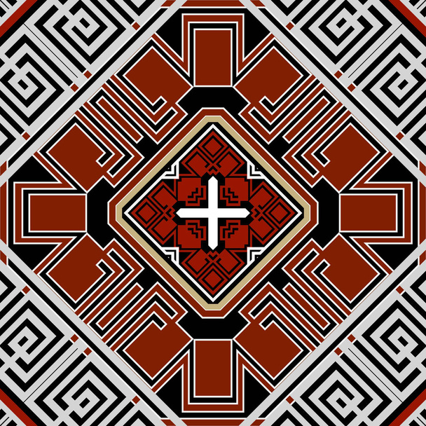 Seamless luxury greek pattern. Elegant repeat vector background. Modern geometric backdrop. Beautiful red  black white ornaments. Greek key meanders, cross, lines, rhombus, shapes. Endless texture. - Vektor, kép