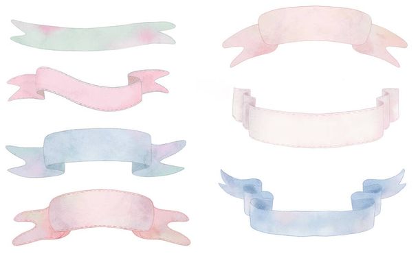 conjunto de rayas de acuarela pintadas a mano, cintas y formas sobre fondo blanco - Foto, imagen