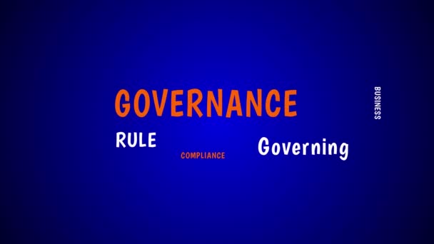 Parole di governance animazione cloud su sfondo blu. Risoluzione 4K. - Filmati, video