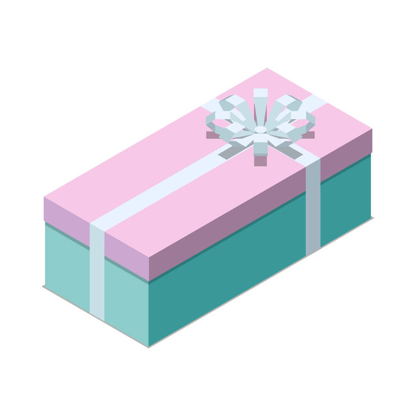 Isometric colorful rectangular gift box with ribbon bow 3d vector illustration - Vektor, obrázek
