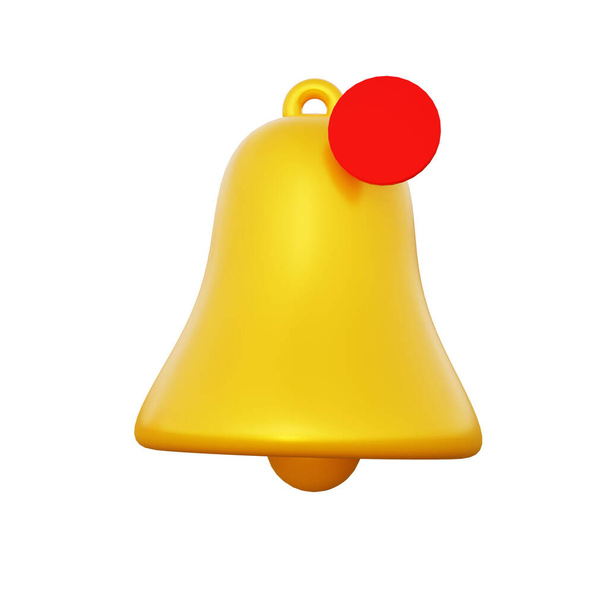 Yellow Minimal Notification bell icon. Social Media element. 3d rendering. One new notification concept. Social media reminder.  - Photo, Image