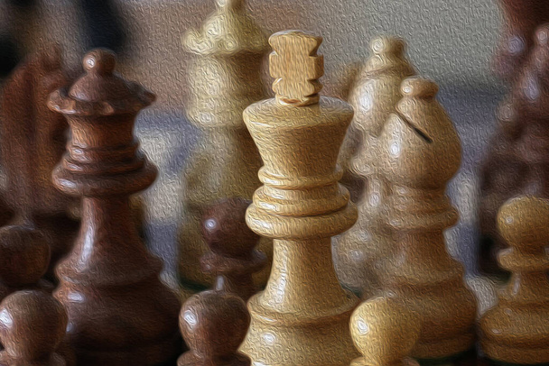 Piezas de ajedrez primer plano abstracto con efecto de pintura al óleo - Foto, imagen