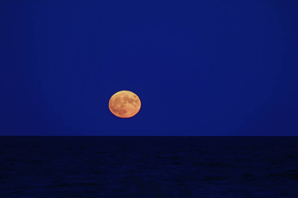Roter Vollmond über dem ruhigen Abendmeer - Foto, Bild