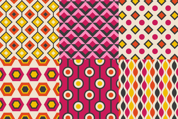 Set of seamless pattern in retro style. Abstract texture decorative 50`s, 60's, 70's style. Can be used for fabric, wallpaper, textile, wall decoration. Vector illustration - Vektor, kép