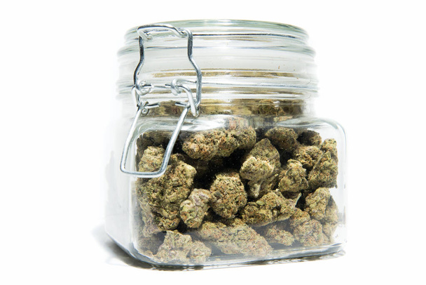 Pot avec cannabis isolé sur fond blanc - Photo, image