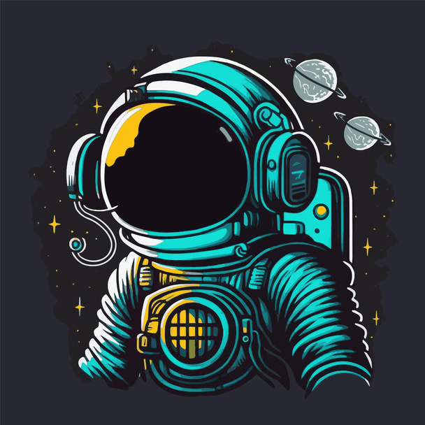 Astronaut Into the Space Cartoon Εικονογράφηση για λογότυπο ή μασκότ - Διάνυσμα, εικόνα