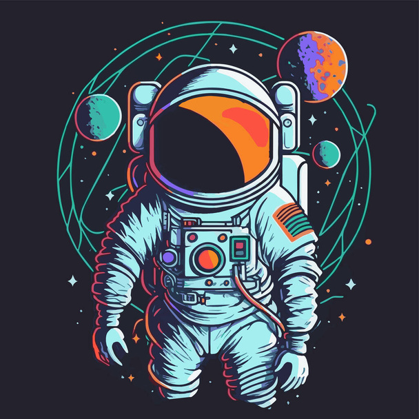 Astronaut Into the Space Cartoon Εικονογράφηση για λογότυπο ή μασκότ - Διάνυσμα, εικόνα