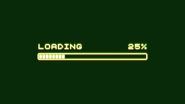 Barra de progreso de carga. Vídeo 4K. Pixel Preloader. Descargar pantalla de Barloading. Animación en negro verde viejo Glitch fondo - Imágenes, Vídeo