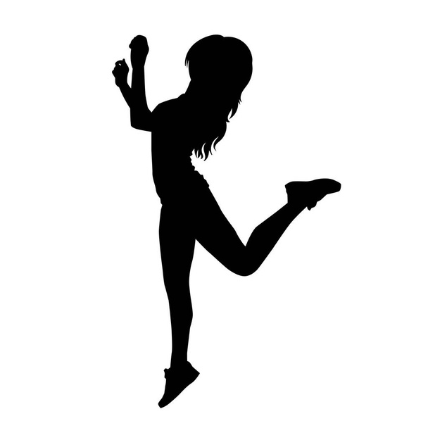 silhouette of a slim woman doing aerobic dance. silhouette of a sexy female zumba dancer. - Vector, Image