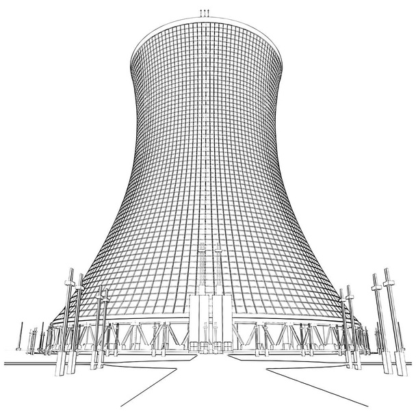 Nükleer Santral Vektörü. Beyaz arka planda izole edilmiş bir resim. Bir Nükleer Santralin vektör çizimi. - Vektör, Görsel