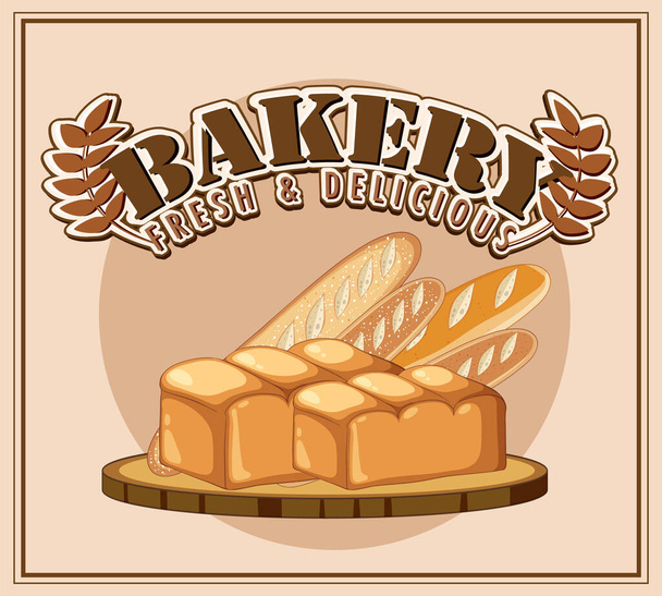 Bakery fresh and delicious text for banner or poster design illustration - Vector, Image