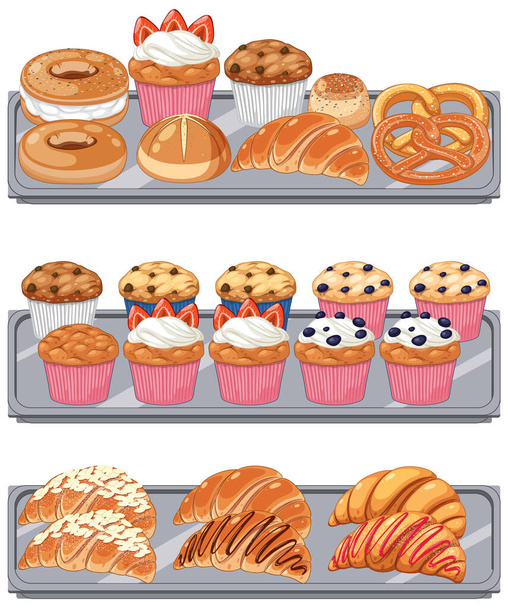 Bäckereivitrine mit Backwaren-Illustration - Vektor, Bild