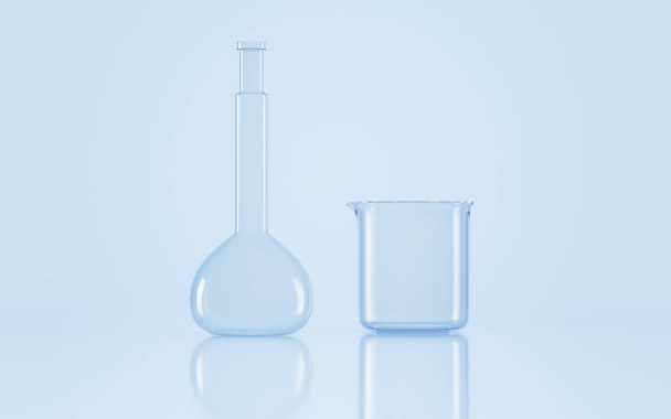 Glassware in the lab, 3d rendering. Digital drawing. - Zdjęcie, obraz