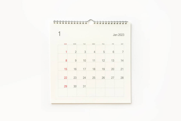 January 2023 calendar page on white background. Calendar background for reminder, business planning, appointment meeting and event. - Photo, Image