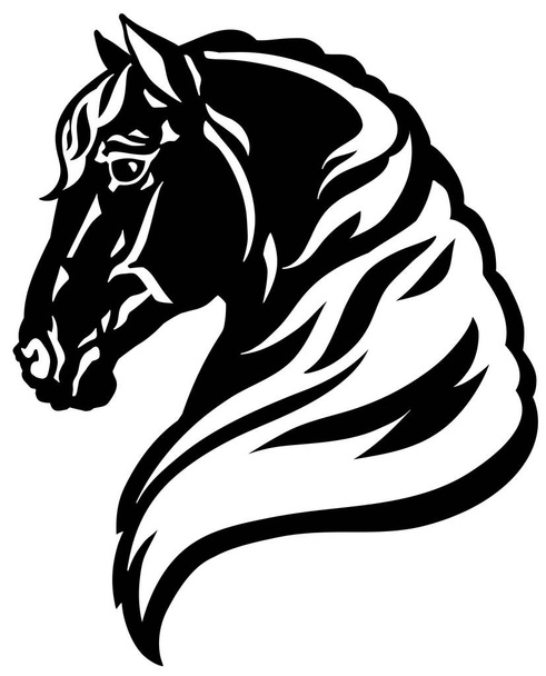 Cabeza de caballo. Vista lateral. Logo, emblema, icono, tatuaje. Blanco y negro - Vector, Imagen