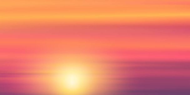 Auringonlasku taivas pilvi Oranssi, Keltainen, Vaaleanpunainen, Violetti väri, Dramaattinen hämärä maisema auringonnousun aamulla, Vektori horisontti kaunis nanture Idyllinen hämärä taivas syksyllä, talvi-iltana - Vektori, kuva