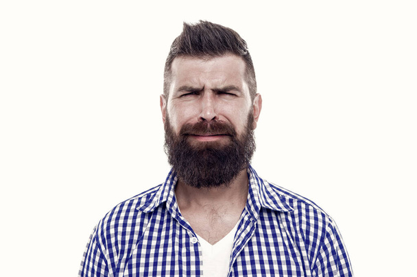 being in bad mood. Brutal bearded male. Classic style. unshaven head hair. bearded dandy in trendy manner. brutal caucasian hipster with moustache. unhappy handsome old-fashioned hipster. - Foto, afbeelding