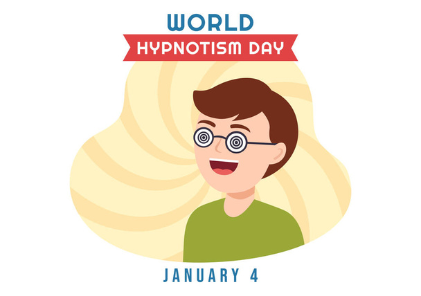Světový den hypnózy s černobílou spirálou, změněný stav mysli, služba léčby hypnózy v ploché kreslené ručně kreslené šablony - Vektor, obrázek