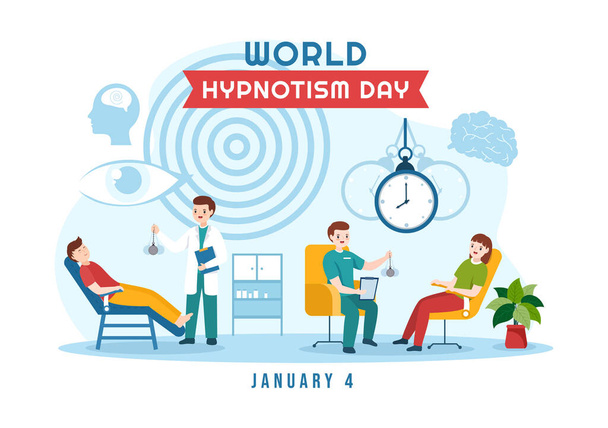 World Hypnotism Day with Black and White Spiral, Altered State of Mind, Hypnosis Treatment Service in Flat Cartoon Hand Drawn Templates Illustration - Vector, Image