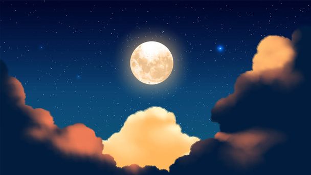 Geceleyin kümülonimbus bulutları yıldızlı bir gecenin arka planı ve büyük bir dolunay - Vektör, Görsel